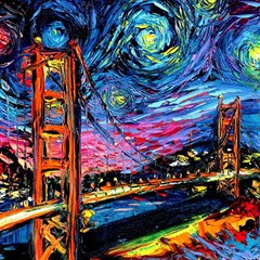 Golden Gate Bridge Starry Night Vincent Van Gogh Play Mat (square) by Modalart