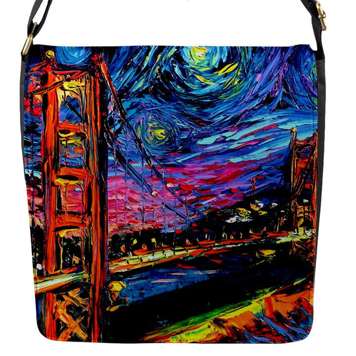 Golden Gate Bridge Starry Night Vincent Van Gogh Flap Closure Messenger Bag (S)