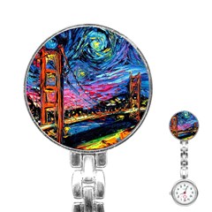 Golden Gate Bridge Starry Night Vincent Van Gogh Stainless Steel Nurses Watch by Modalart