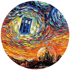 Tardis Starry Night Doctor Who Van Gogh Parody Wooden Puzzle Round by Modalart