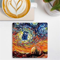 Tardis Starry Night Doctor Who Van Gogh Parody Uv Print Square Tile Coaster  by Modalart