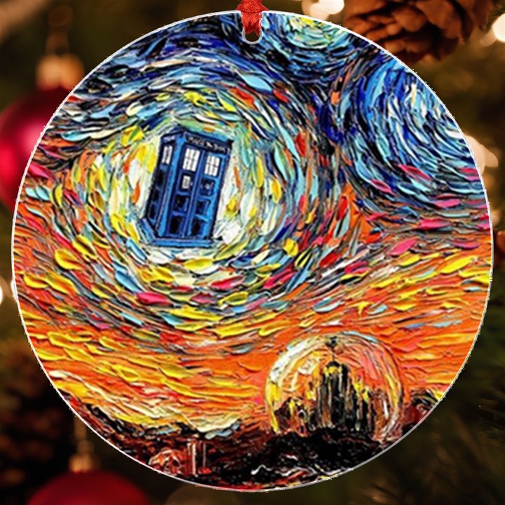 Tardis Starry Night Doctor Who Van Gogh Parody UV Print Acrylic Ornament Round