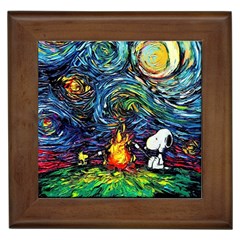 Dog Cartoon Starry Night Print Van Gogh Parody Framed Tile by Modalart