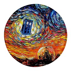 Tardis Starry Night Doctor Who Van Gogh Parody Round Glass Fridge Magnet (4 Pack) by Modalart