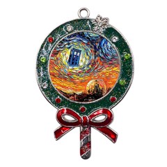 Tardis Starry Night Doctor Who Van Gogh Parody Metal X mas Lollipop With Crystal Ornament by Modalart