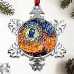 Tardis Starry Night Doctor Who Van Gogh Parody Metal Small Snowflake Ornament by Modalart