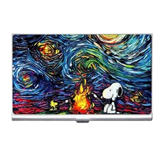 Dog Cartoon Starry Night Print Van Gogh Parody Business Card Holder by Modalart