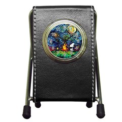 Dog Cartoon Starry Night Print Van Gogh Parody Pen Holder Desk Clock by Modalart