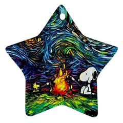 Dog Cartoon Starry Night Print Van Gogh Parody Star Ornament (two Sides) by Modalart