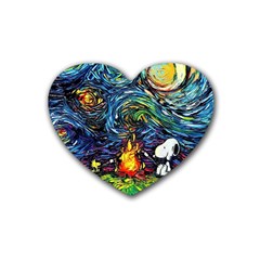 Dog Cartoon Starry Night Print Van Gogh Parody Rubber Coaster (heart) by Modalart