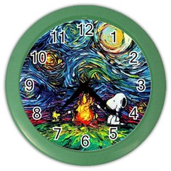 Dog Cartoon Starry Night Print Van Gogh Parody Color Wall Clock by Modalart