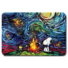 Dog Cartoon Starry Night Print Van Gogh Parody Large Doormat by Modalart