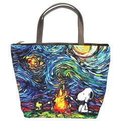 Dog Cartoon Starry Night Print Van Gogh Parody Bucket Bag by Modalart