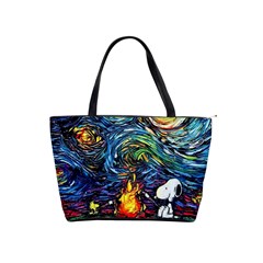 Dog Cartoon Starry Night Print Van Gogh Parody Classic Shoulder Handbag by Modalart