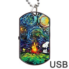 Dog Cartoon Starry Night Print Van Gogh Parody Dog Tag Usb Flash (one Side) by Modalart