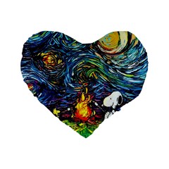 Dog Cartoon Starry Night Print Van Gogh Parody Standard 16  Premium Heart Shape Cushions by Modalart