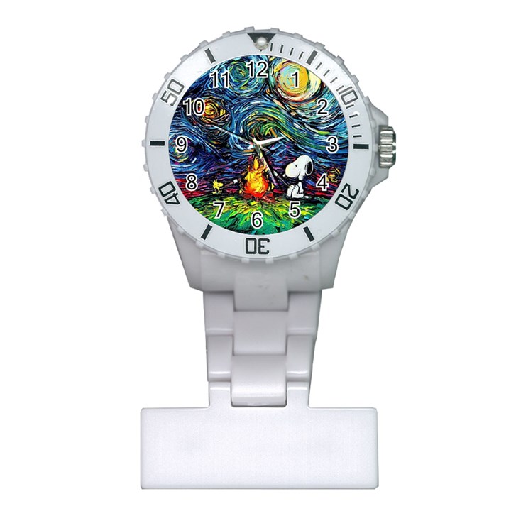 Dog Cartoon Starry Night Print Van Gogh Parody Plastic Nurses Watch