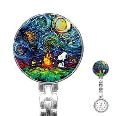 Dog Cartoon Starry Night Print Van Gogh Parody Stainless Steel Nurses Watch by Modalart