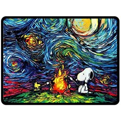 Dog Cartoon Starry Night Print Van Gogh Parody Two Sides Fleece Blanket (large) by Modalart