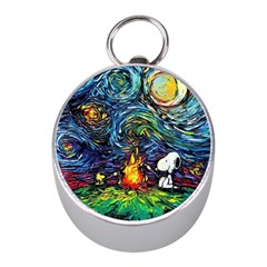 Dog Cartoon Starry Night Print Van Gogh Parody Mini Silver Compasses by Modalart