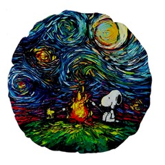 Dog Cartoon Starry Night Print Van Gogh Parody Large 18  Premium Flano Round Cushions by Modalart