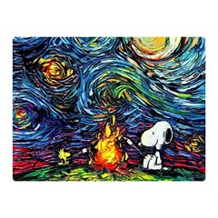 Dog Cartoon Starry Night Print Van Gogh Parody Two Sides Premium Plush Fleece Blanket (mini) by Modalart