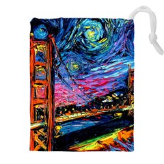 Golden Gate Bridge Starry Night Vincent Van Gogh Drawstring Pouch (4xl) by Modalart