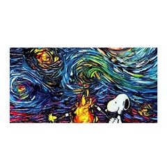 Dog Cartoon Starry Night Print Van Gogh Parody Satin Wrap 35  X 70  by Modalart