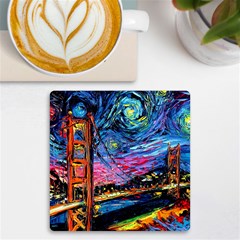 Golden Gate Bridge Starry Night Vincent Van Gogh Uv Print Square Tile Coaster  by Modalart