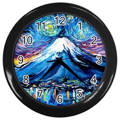 Mount Fuji Art Starry Night Van Gogh Wall Clock (Black)