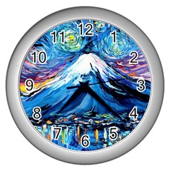 Mount Fuji Art Starry Night Van Gogh Wall Clock (Silver)