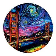 Golden Gate Bridge Starry Night Vincent Van Gogh Round Glass Fridge Magnet (4 Pack) by Modalart