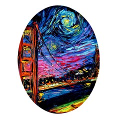 Golden Gate Bridge Starry Night Vincent Van Gogh Oval Glass Fridge Magnet (4 Pack) by Modalart