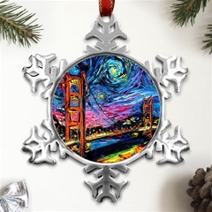 Golden Gate Bridge Starry Night Vincent Van Gogh Metal Small Snowflake Ornament by Modalart