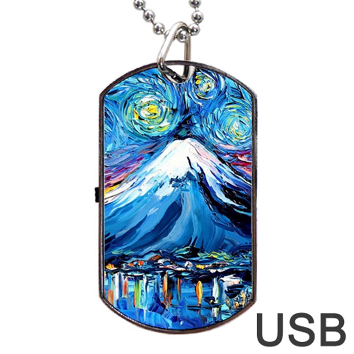 Mount Fuji Art Starry Night Van Gogh Dog Tag USB Flash (Two Sides)