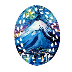 Mount Fuji Art Starry Night Van Gogh Ornament (Oval Filigree)