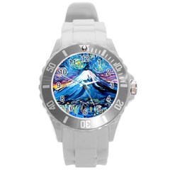 Mount Fuji Art Starry Night Van Gogh Round Plastic Sport Watch (L)