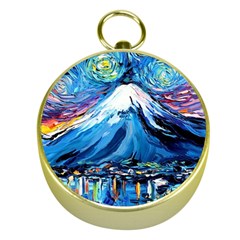 Mount Fuji Art Starry Night Van Gogh Gold Compasses