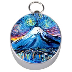 Mount Fuji Art Starry Night Van Gogh Silver Compasses