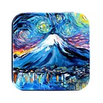 Mount Fuji Art Starry Night Van Gogh Square Metal Box (Black) Front