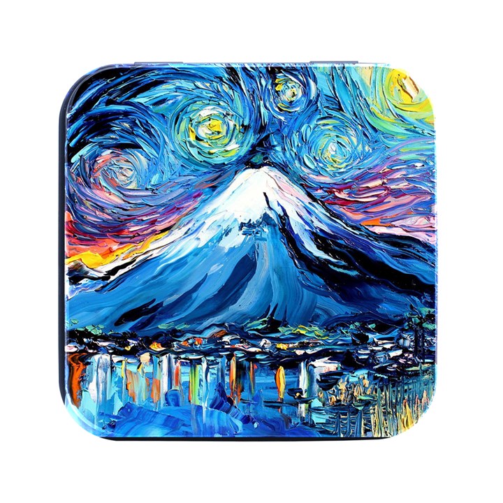 Mount Fuji Art Starry Night Van Gogh Square Metal Box (Black)