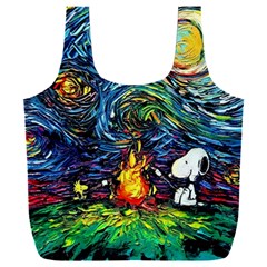 Dog Cartoon Starry Night Print Van Gogh Parody Full Print Recycle Bag (xxl) by Modalart