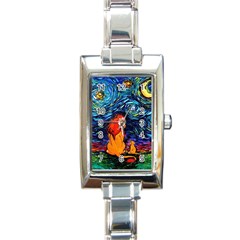 Lion Art Starry Night Van Gogh Rectangle Italian Charm Watch by Modalart