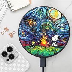 Dog Cartoon Starry Night Print Van Gogh Parody Wireless Fast Charger(black) by Modalart