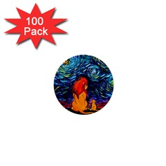 Lion Art Starry Night Van Gogh 1  Mini Buttons (100 Pack)  by Modalart