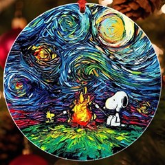 Dog Cartoon Starry Night Print Van Gogh Parody Uv Print Acrylic Ornament Round by Modalart