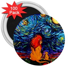 Lion Art Starry Night Van Gogh 3  Magnets (100 Pack) by Modalart