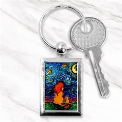 Lion Art Starry Night Van Gogh Key Chain (rectangle) by Modalart