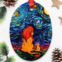 Lion Art Starry Night Van Gogh Oval Ornament (two Sides)