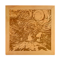 Dog Cartoon Starry Night Print Van Gogh Parody Wood Photo Frame Cube by Modalart